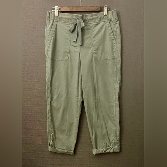 Talbots Drawstring Elastic Waist Cuffed Pants Army Green Women's Sz 8 - Picture 1 of 4